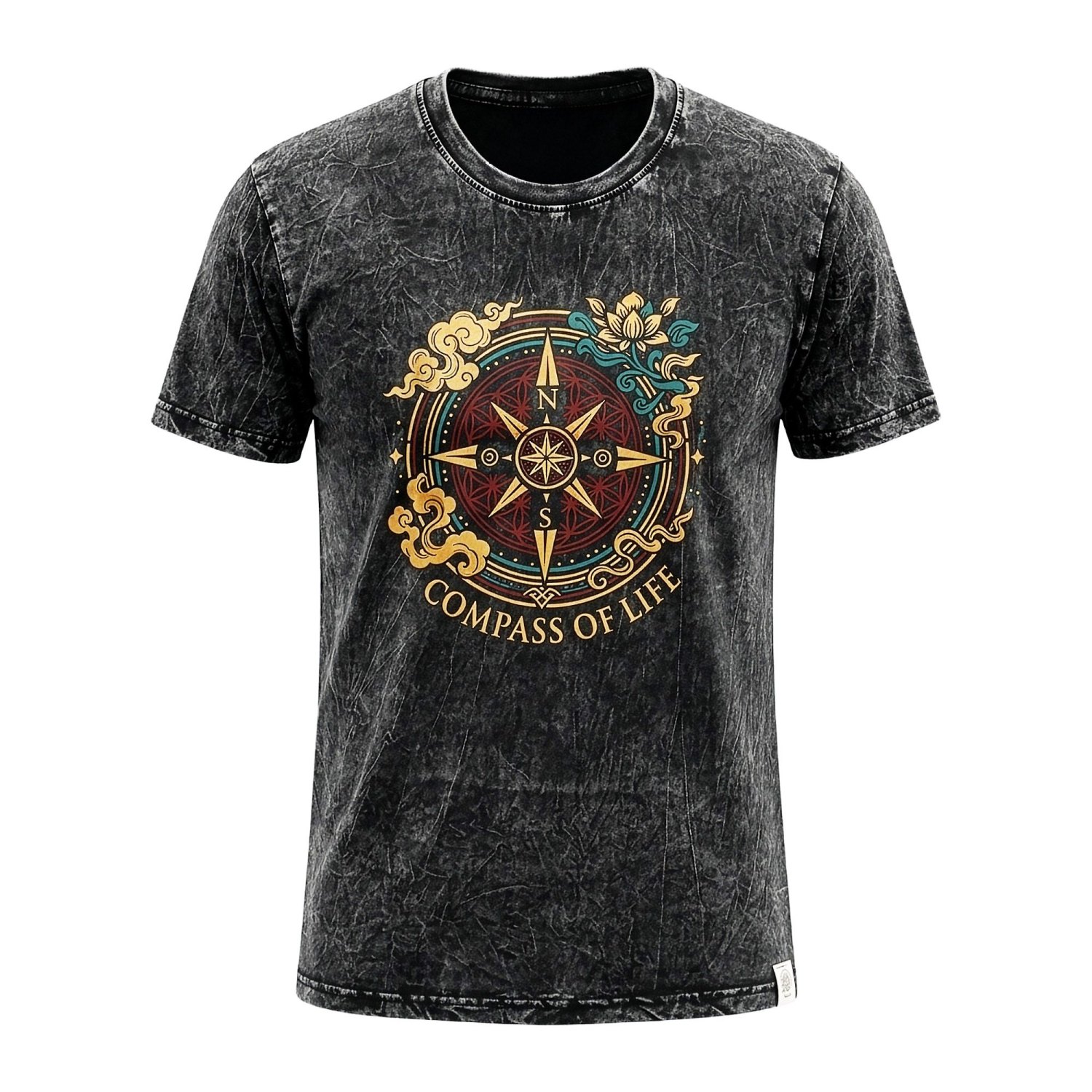 Nomad Sari Compass of Life Stonewashed Cotton T-Shirt – Charcoal