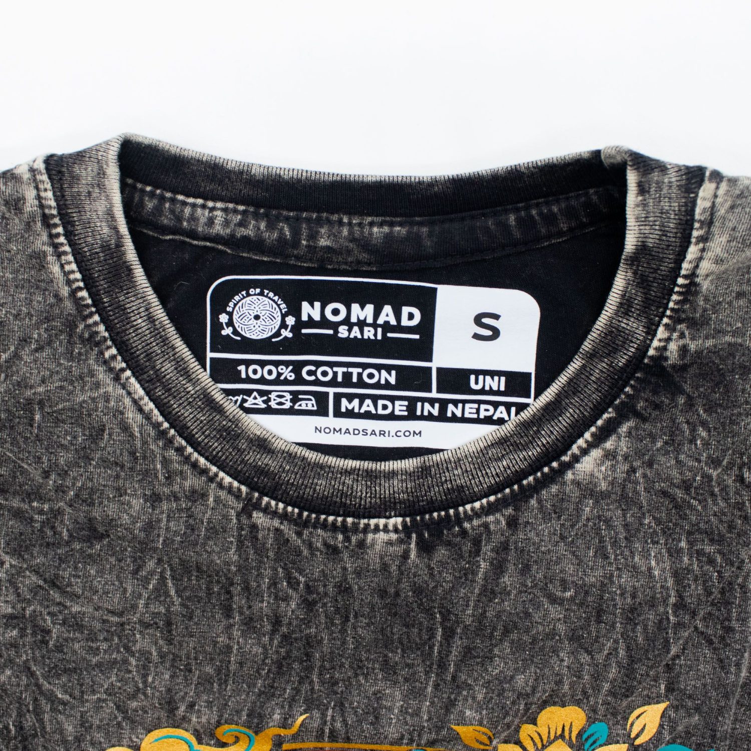 Nomad Sari Compass of Life Stonewashed Cotton T-Shirt – Charcoal – Size S1