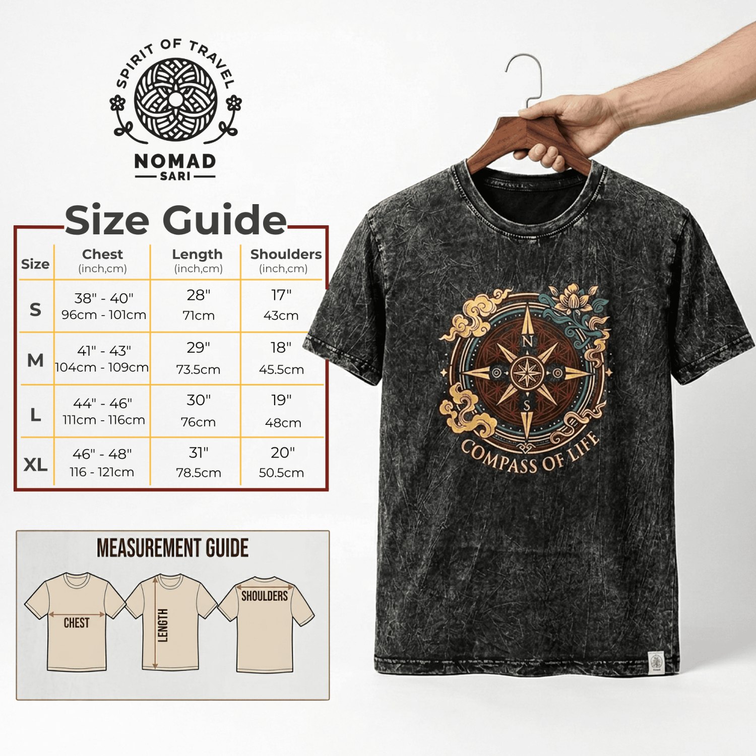 Nomad Sari Compass of Life Stonewashed Cotton T-Shirt – Charcoal – Size S6