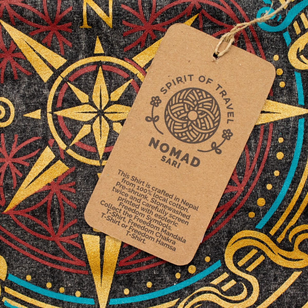 Nomad Sari Compass of Life Stonewashed Cotton T-Shirt – Charcoal – Size XL3