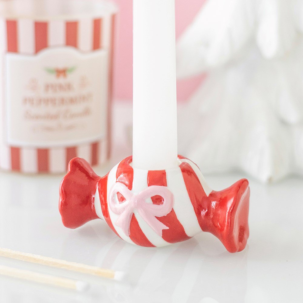 Christmas Candy Ceramic Taper Candle Holder