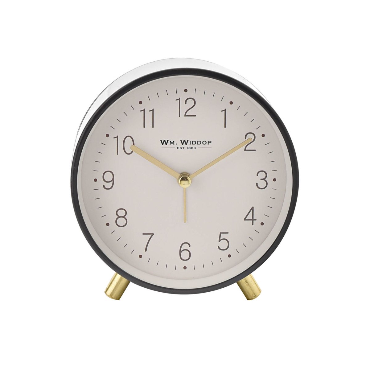 Hometime Grey Round Alarm Clock with Gold Feet, Light & Snooze