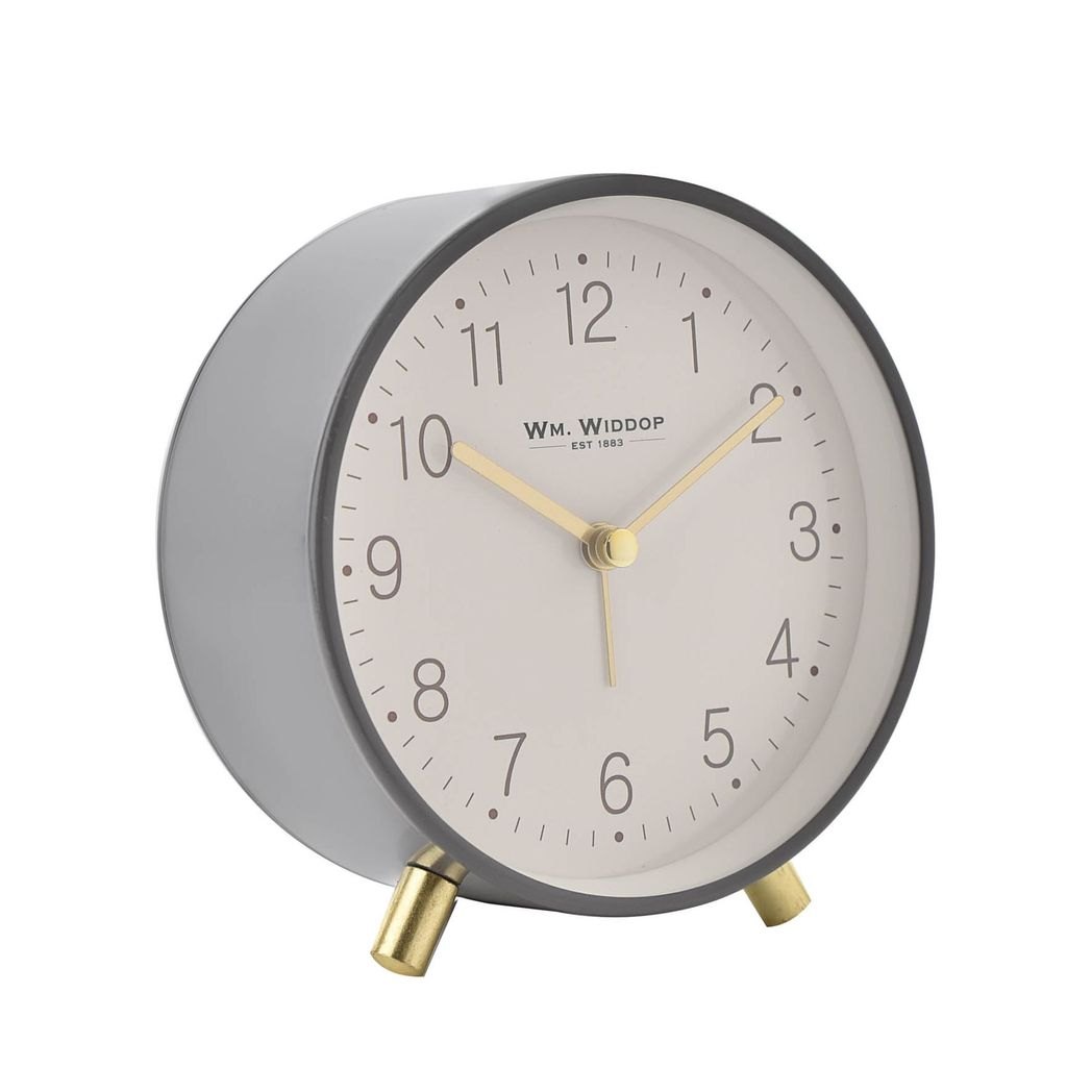 Hometime Grey Round Alarm Clock with Gold Feet, Light & Snooze1