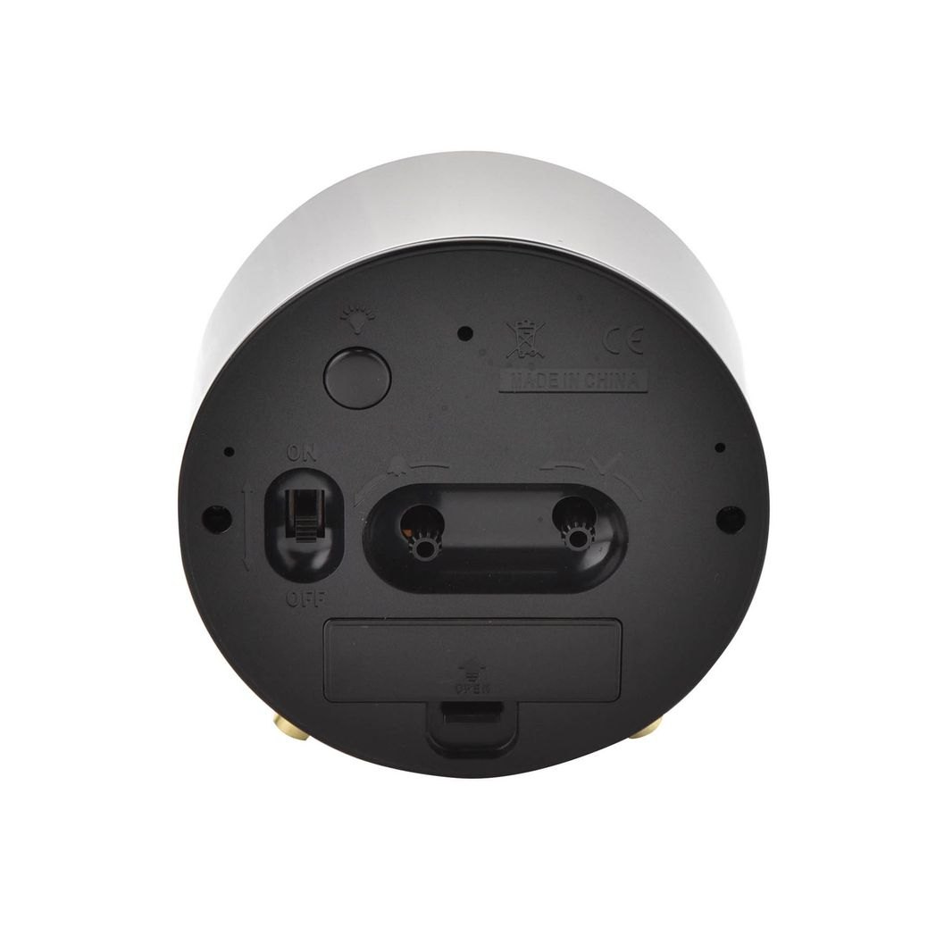 Hometime Grey Round Alarm Clock with Gold Feet, Light & Snooze2