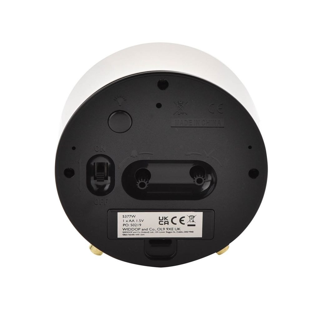 Hometime White Round Alarm Clock with Gold Feet, Light & Snooze3