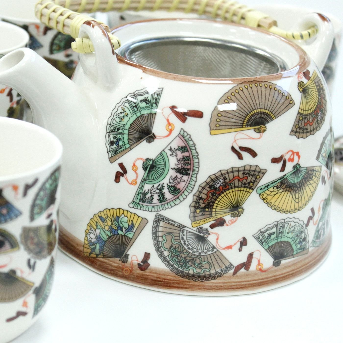 China Fans Ceramic Herbal Teapot Set with Infuser & 6 Cups7