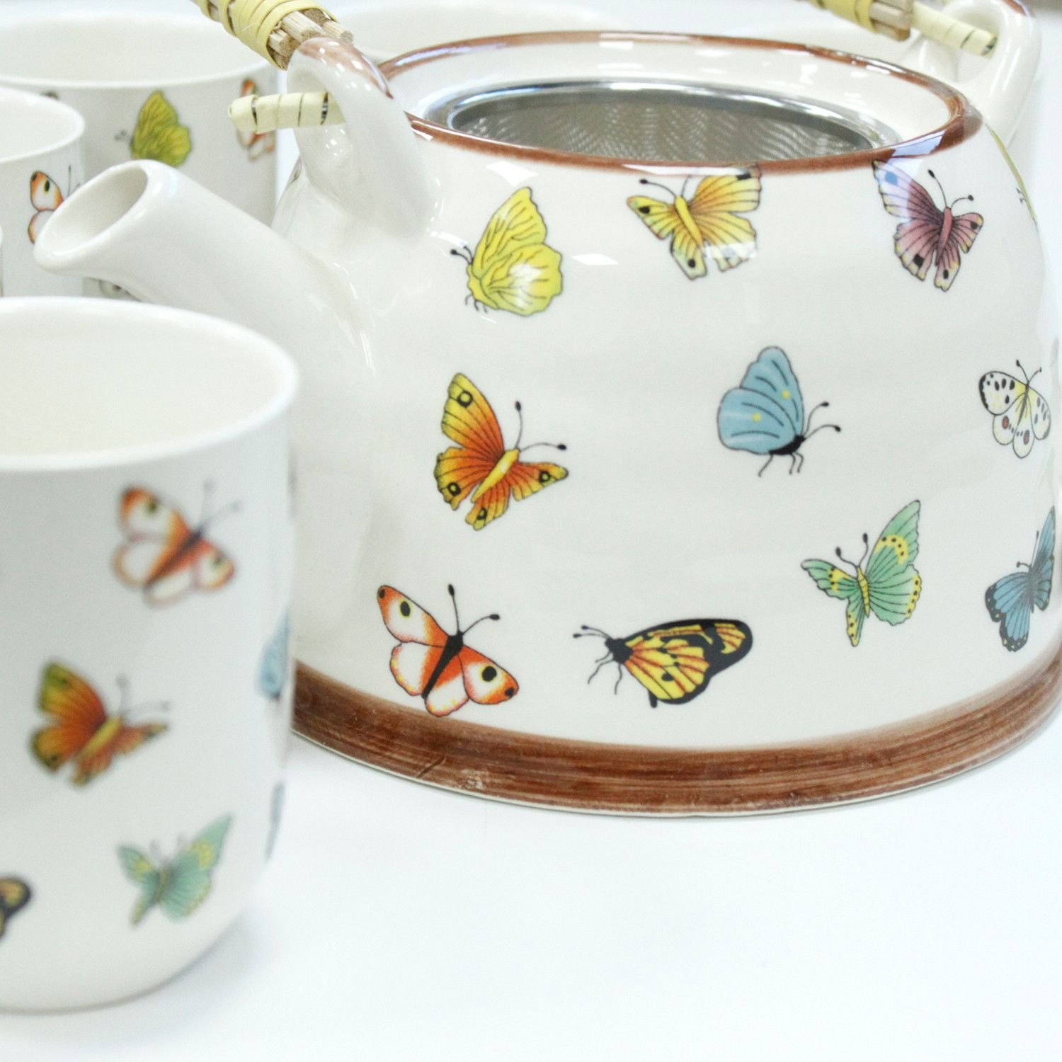 Butterfly Ceramic Herbal Teapot Set with Infuser & 6 Cups1