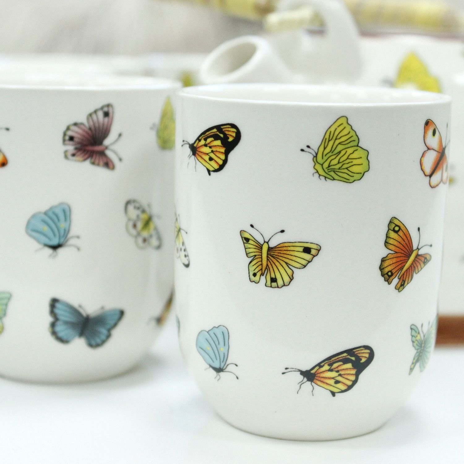 Butterfly Ceramic Herbal Teapot Set with Infuser & 6 Cups2