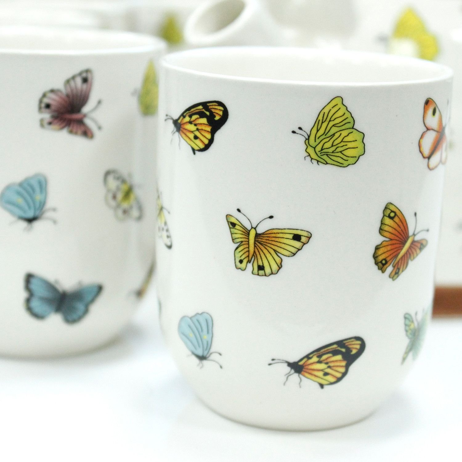 Butterfly Ceramic Herbal Teapot Set with Infuser & 6 Cups6