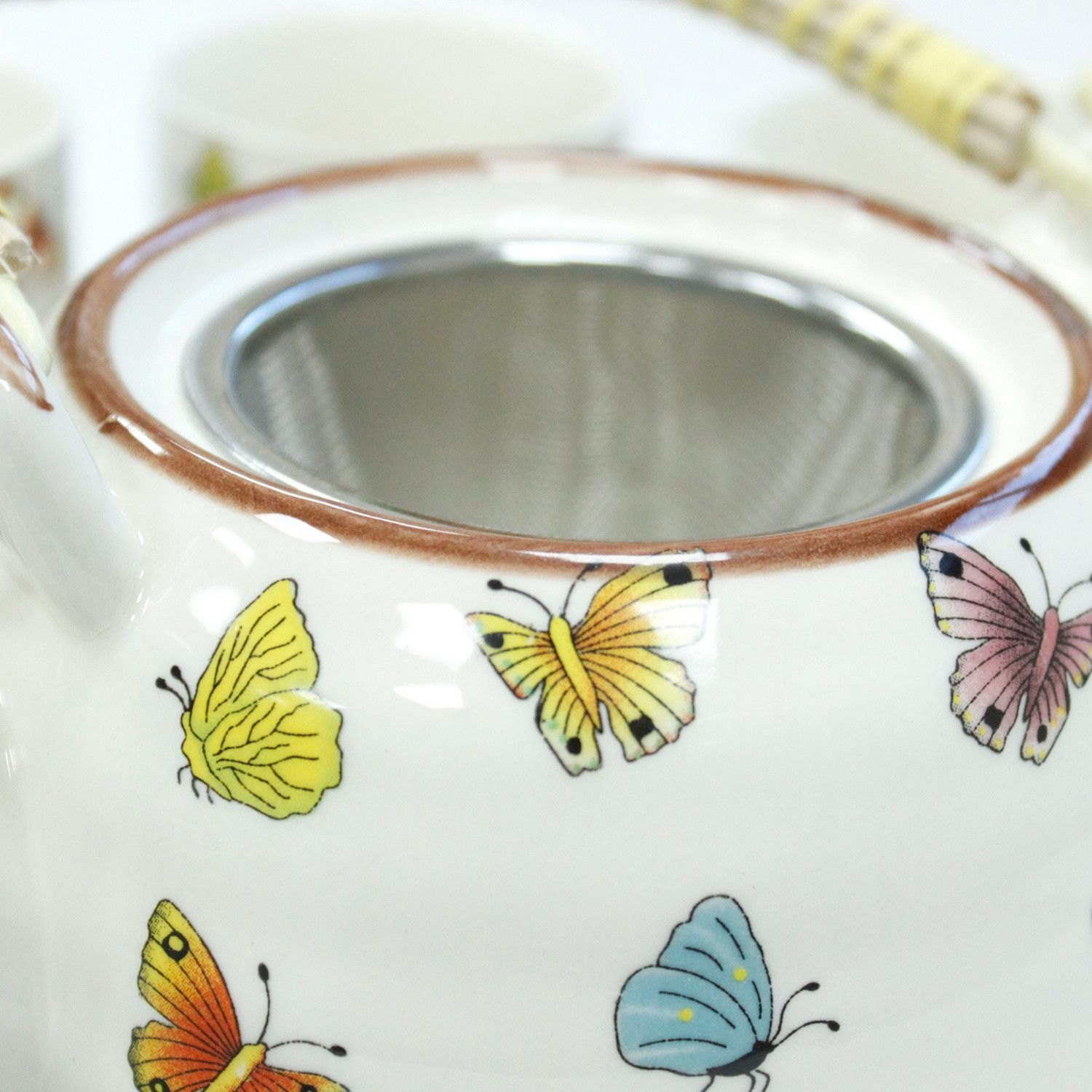 Butterfly Ceramic Herbal Teapot Set with Infuser & 6 Cups7