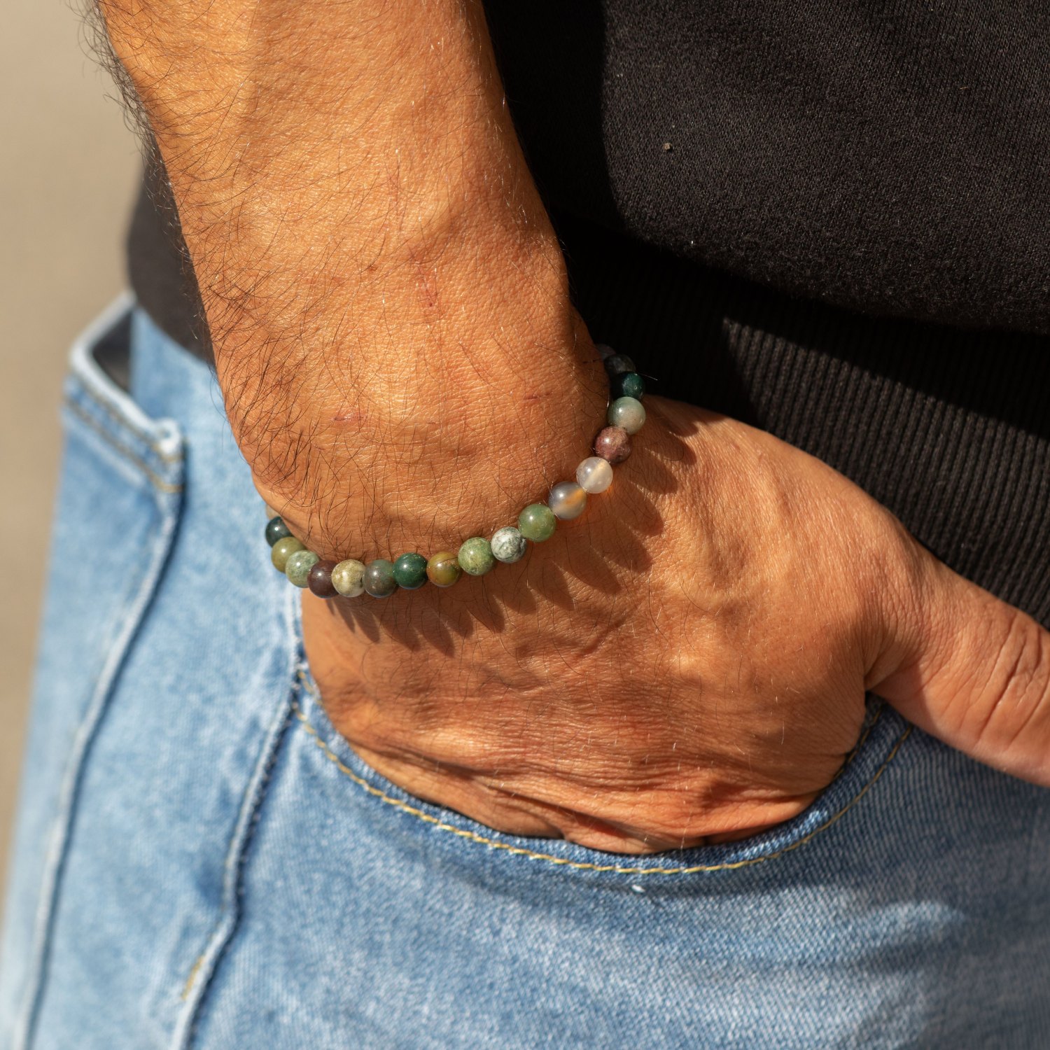 Petite Power Bracelet – Moss Agate – 17cm x 6mm4