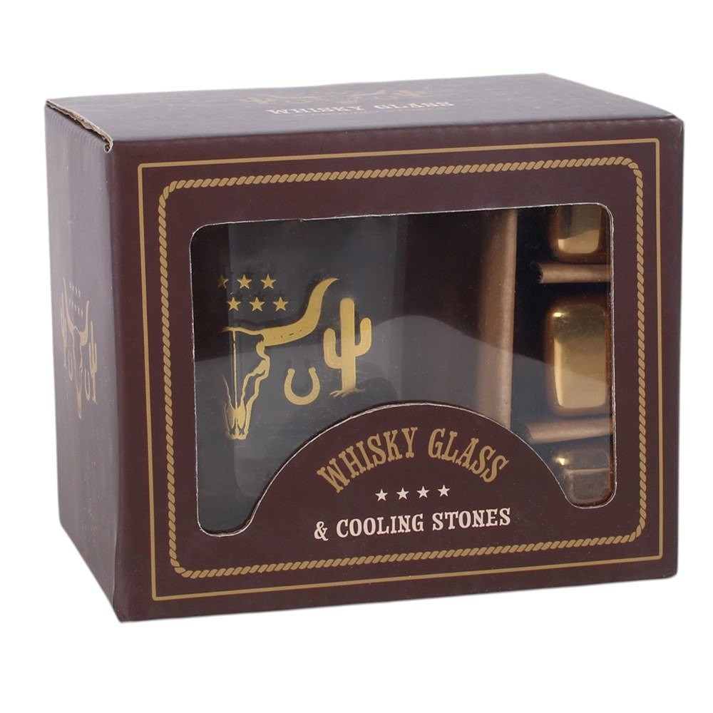 Western Bull Skull Whisky Glass & Cooling Stone Set – 320ml3