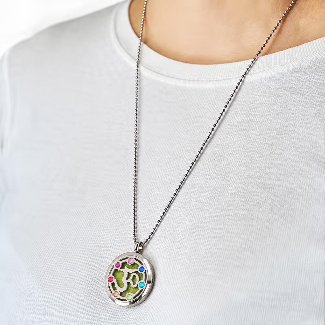 Aromatherapy Diffuser Necklace - OM Chakra (30mm Stainless Steel)5