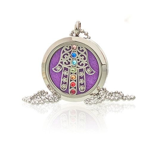 Aromatherapy Diffuser Necklace – Hamsa Chakra (30mm Stainless Steel)