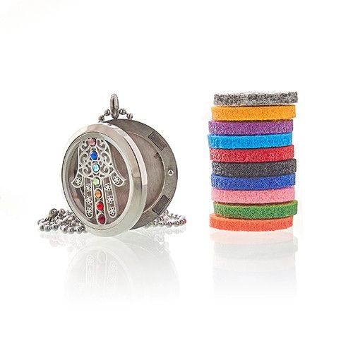 Aromatherapy Diffuser Necklace – Hamsa Chakra (30mm Stainless Steel)1