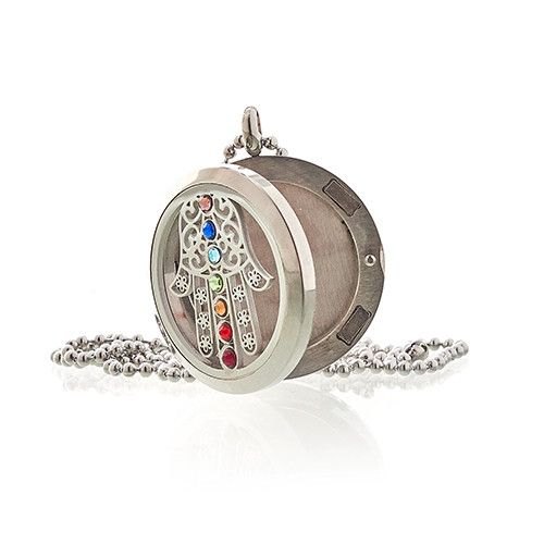 Aromatherapy Diffuser Necklace – Hamsa Chakra (30mm Stainless Steel)2