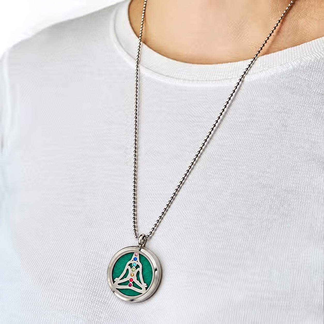 Aromatherapy Diffuser Necklace – Yoga Chakra (30mm Stainless Steel)5