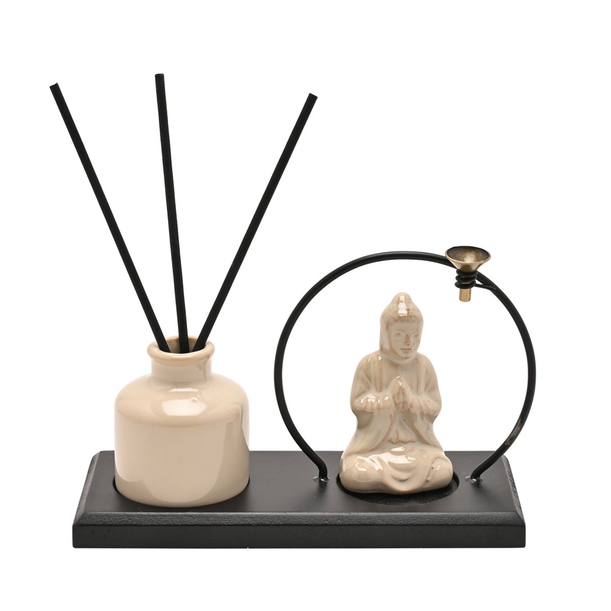 Serenity Cream Buddha Incense & Diffuser Holder Gift Set – Black Base