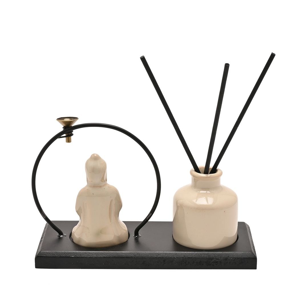 Serenity Cream Buddha Incense & Diffuser Holder Gift Set – Black Base1