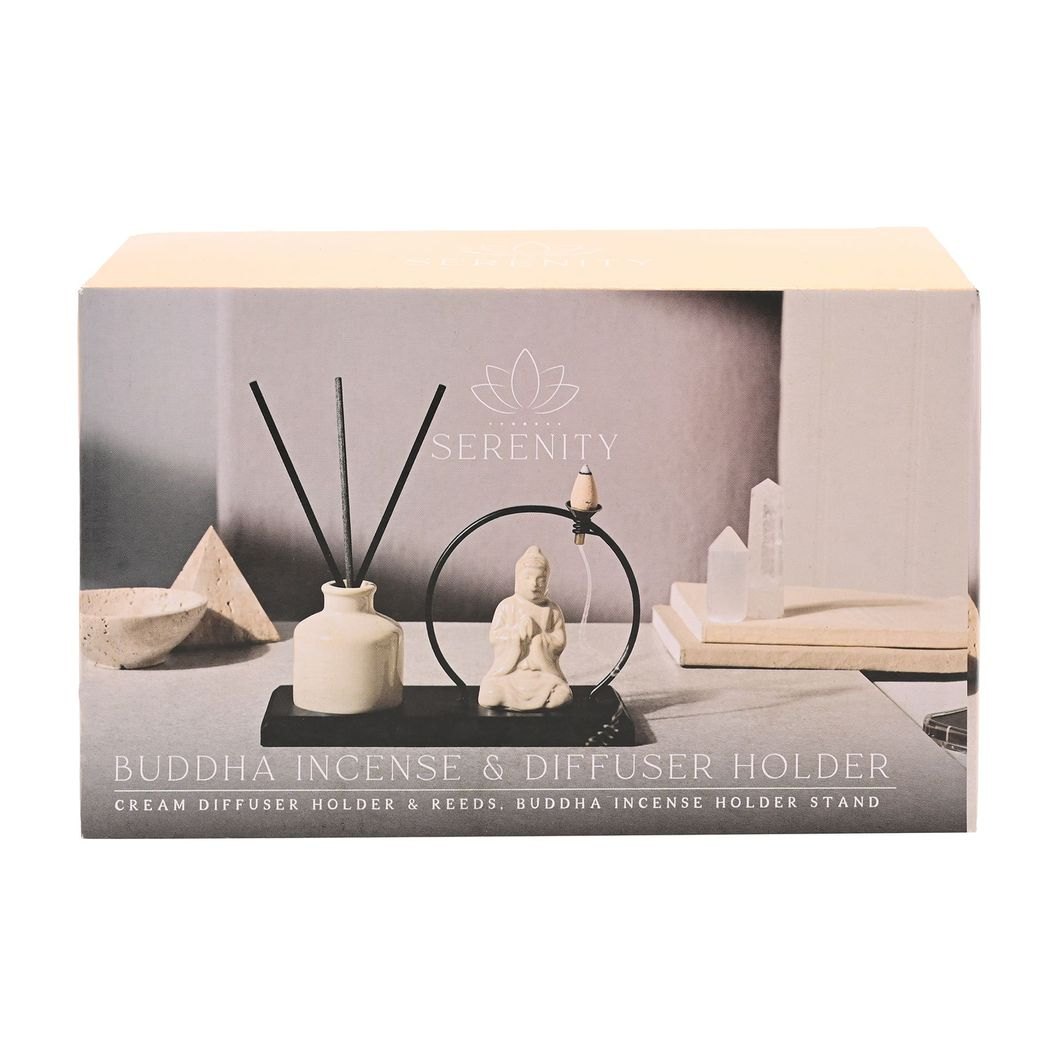 Serenity Cream Buddha Incense & Diffuser Holder Gift Set – Black Base2