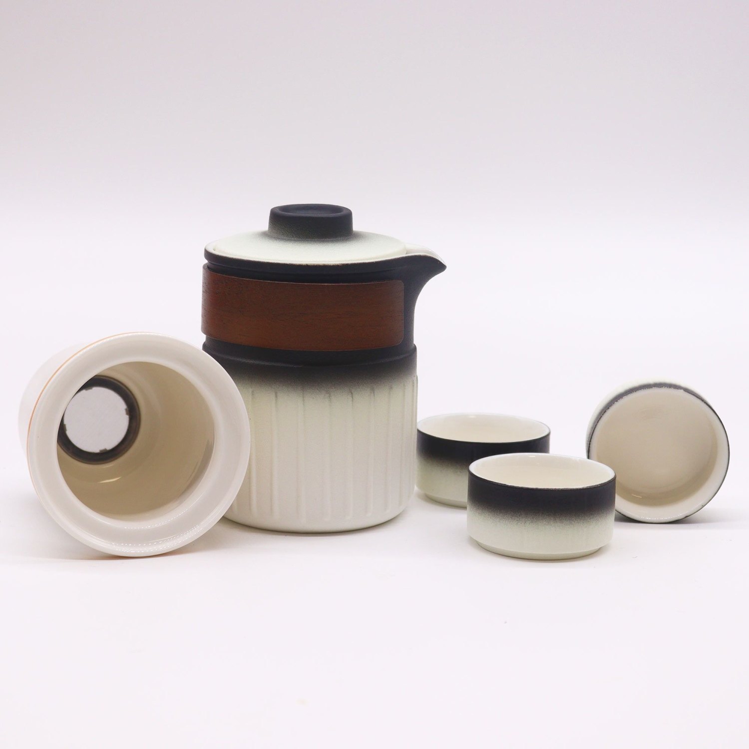 Three Friends Ceramic Travel Teapot Set with Infuser & 3 Cups1