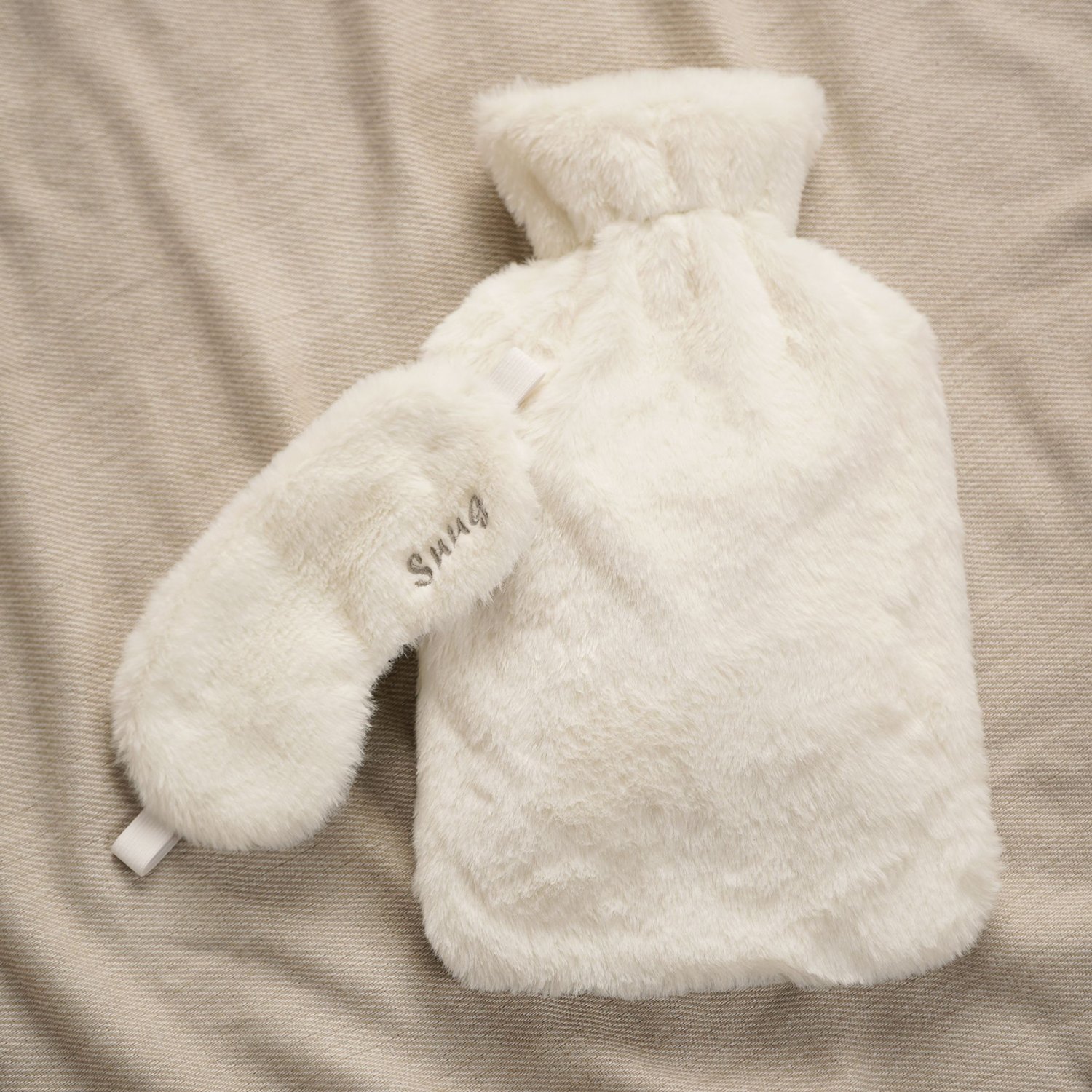 Sophia Layers Snug 1.7L Hot Water Bottle & Eye Mask Set – White