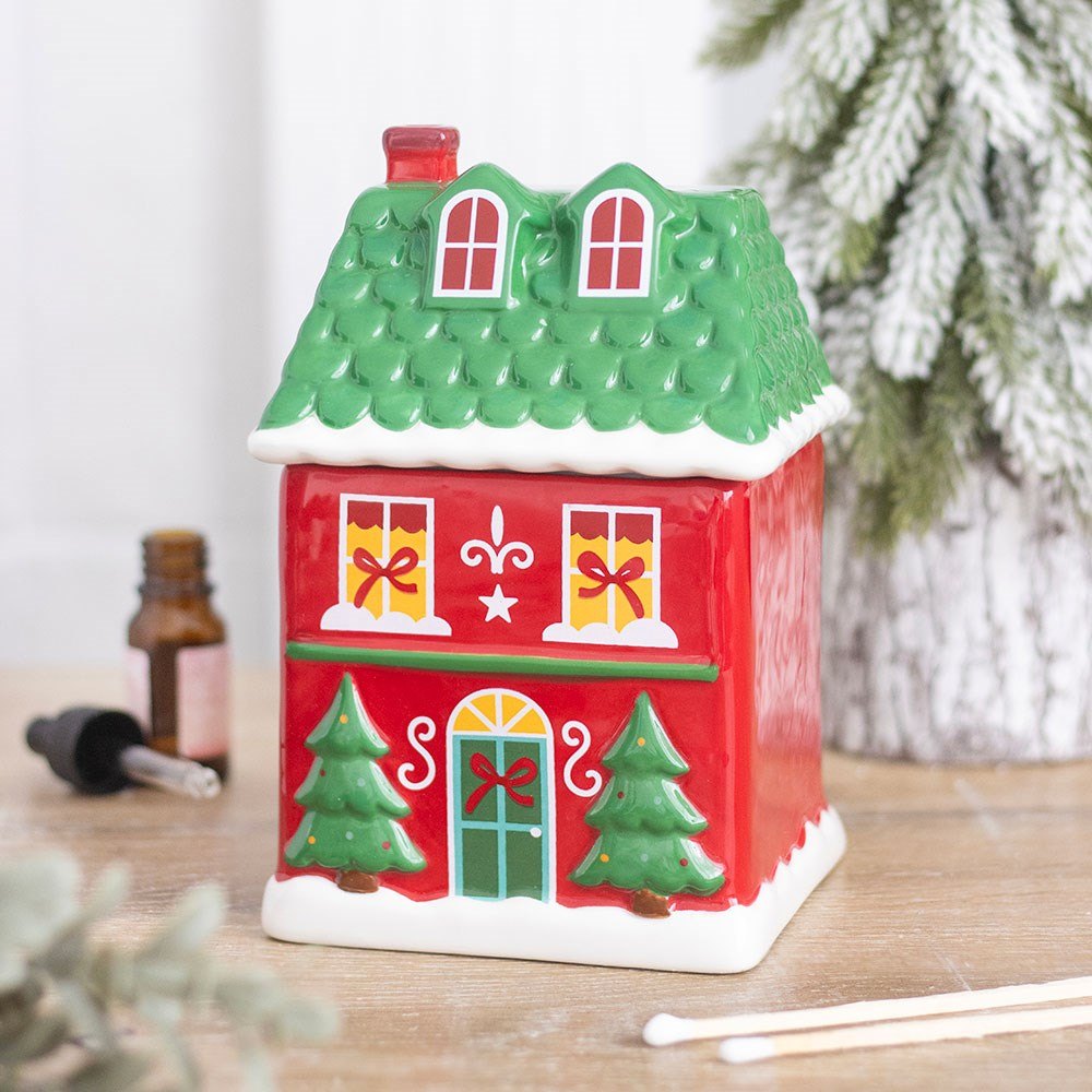 Red Christmas House Ceramic Oil Burner5