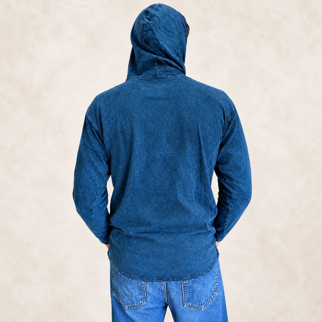 Nomad Sari Compass of Life Stonewashed Kangaroo Pocket Hoodie – Blue – Size L3