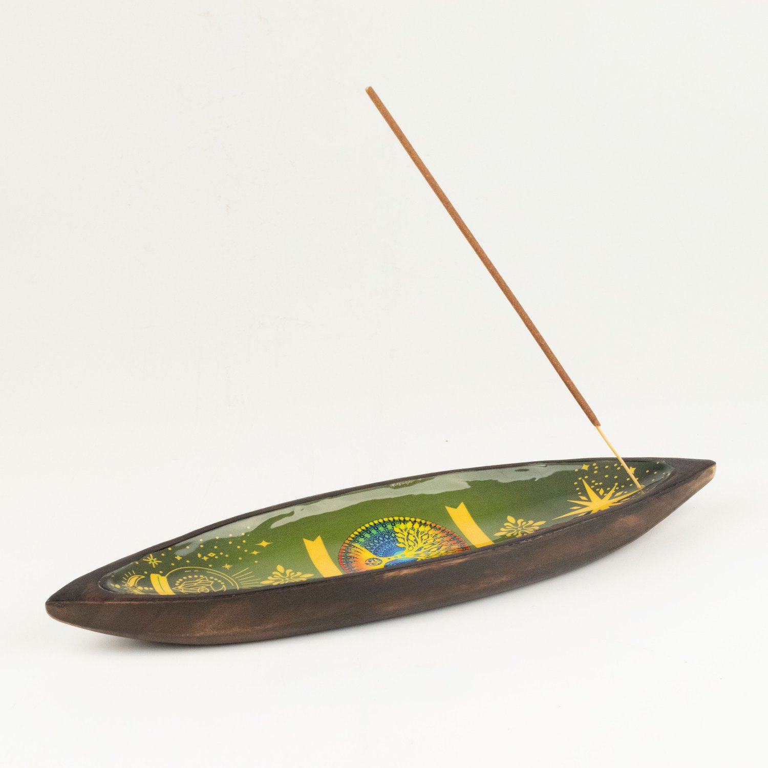 Tree of Life Mango Wood Enamel Incense Bowl2