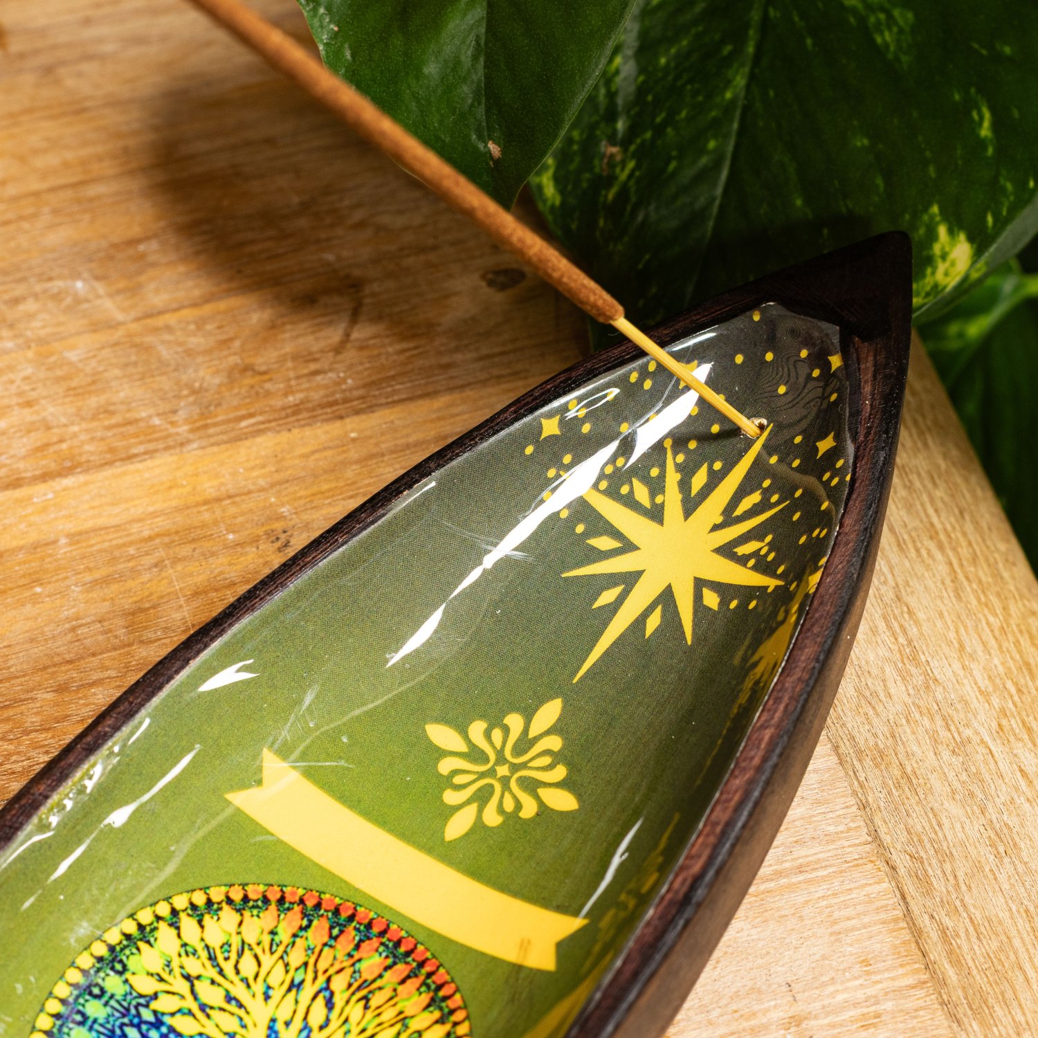 Tree of Life Mango Wood Enamel Incense Bowl4