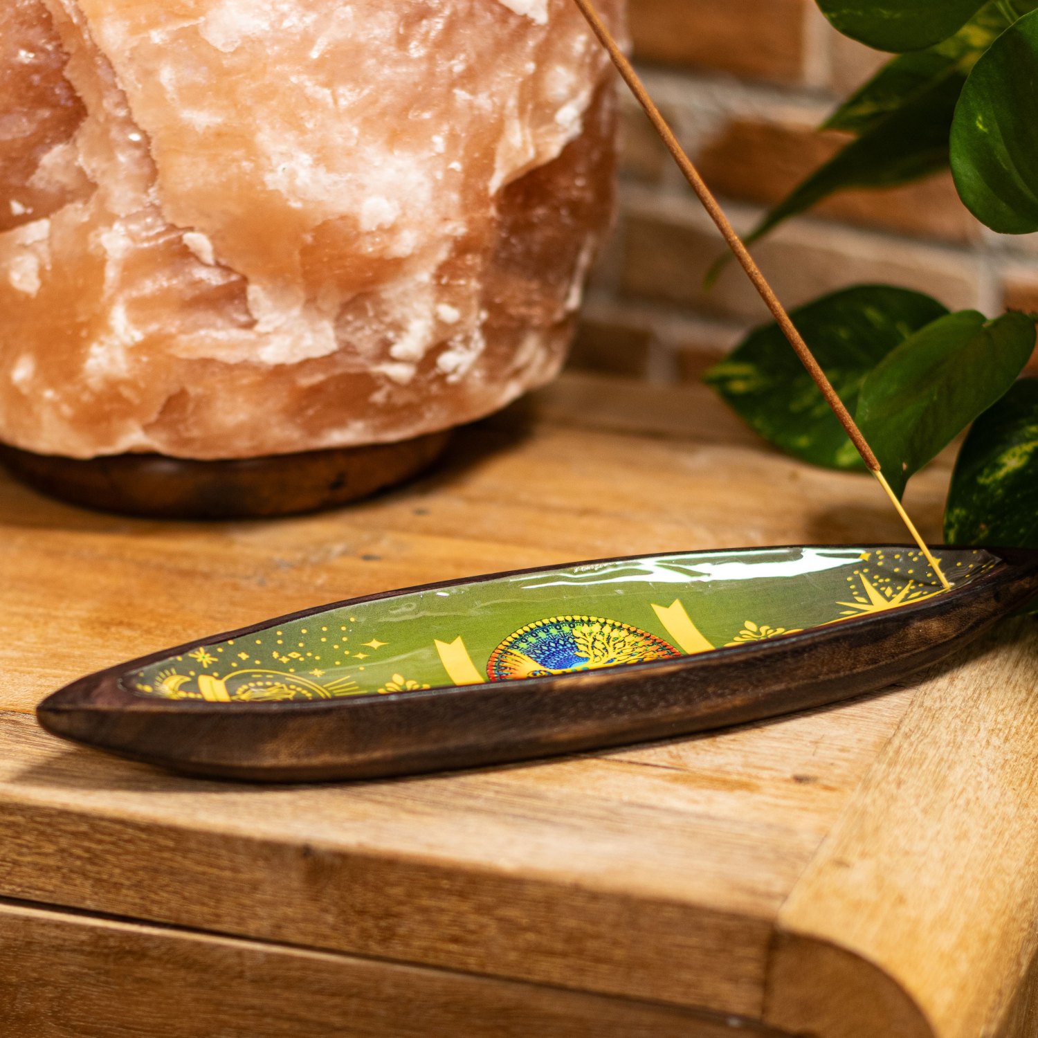 Tree of Life Mango Wood Enamel Incense Bowl5