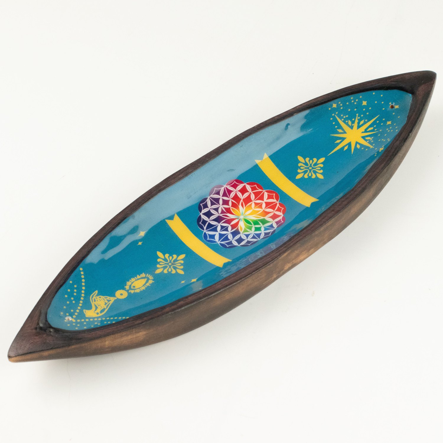 Mandala Mango Wood Enamel Incense Bowl1