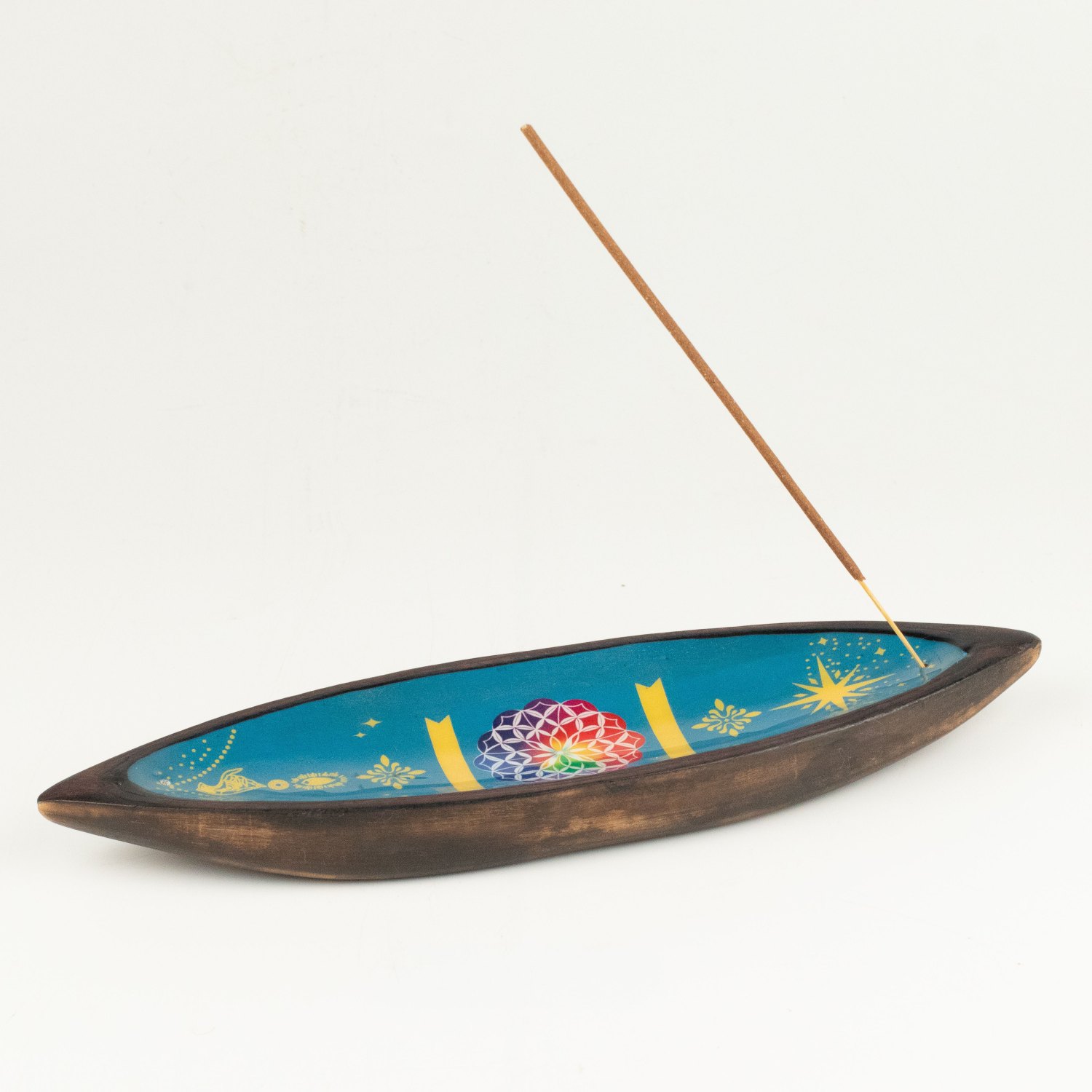 Mandala Mango Wood Enamel Incense Bowl2