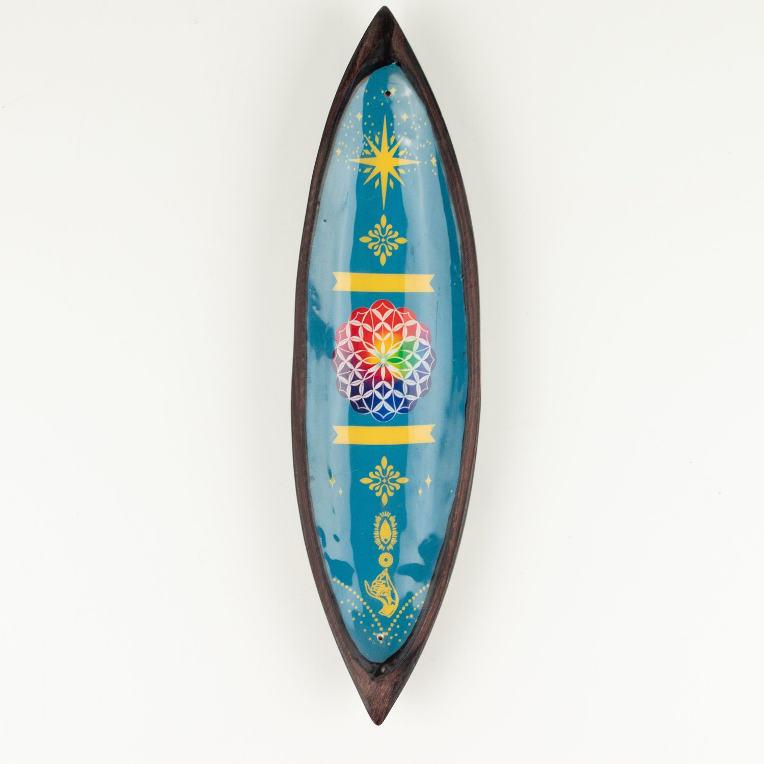 Mandala Mango Wood Enamel Incense Bowl3