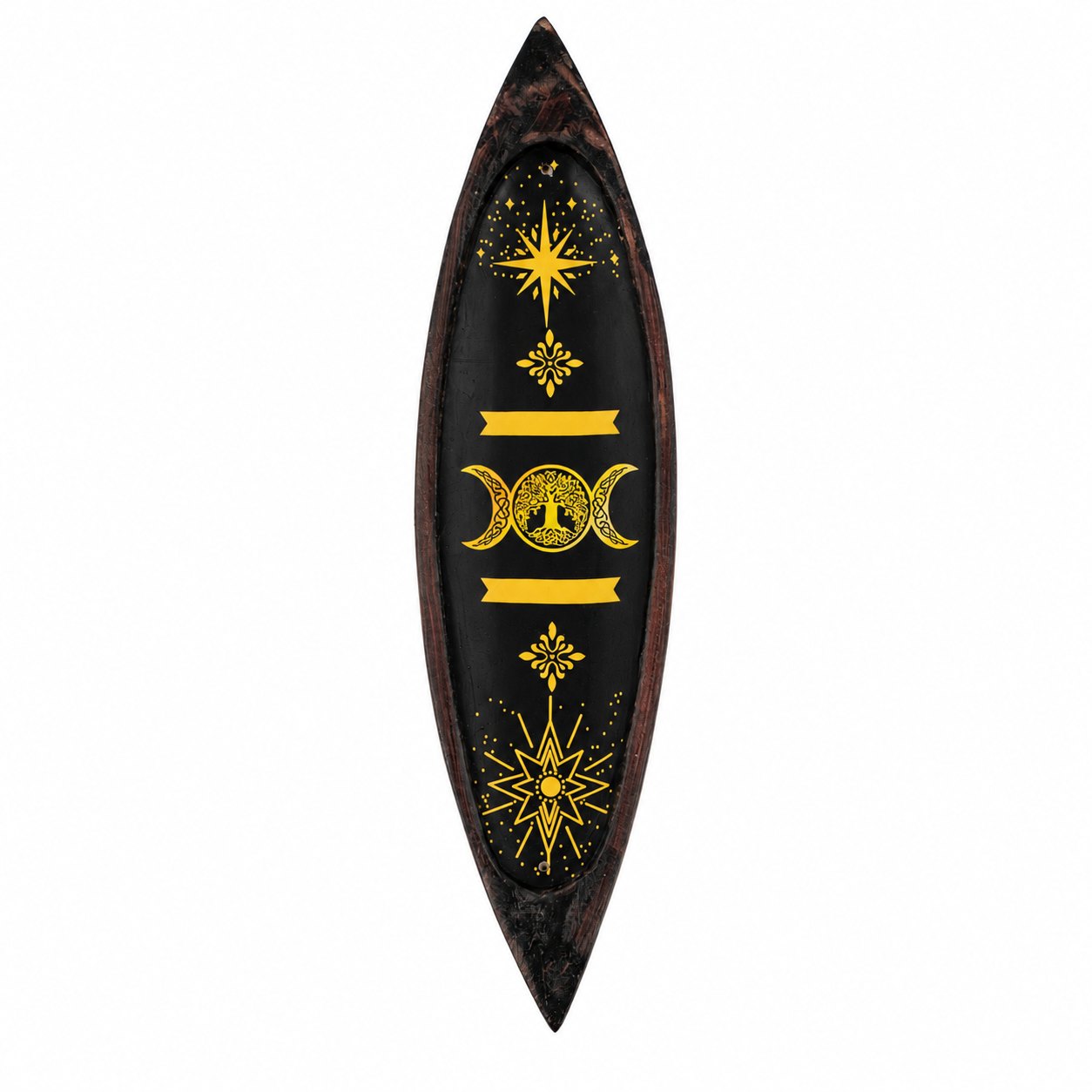 Triple Moon Mango Wood Enamel Incense Bowl