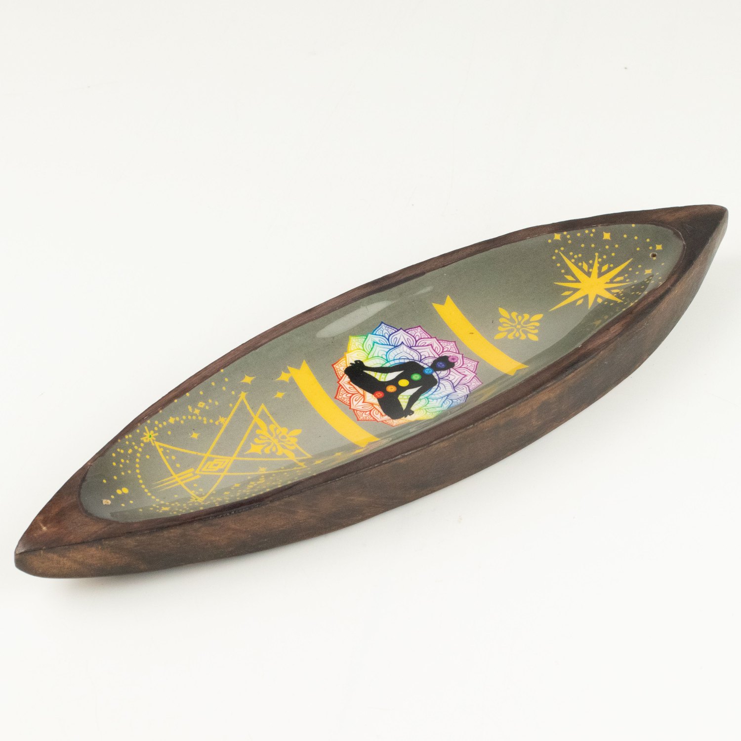 Chakra Mango Wood Enamel Incense Bowl1