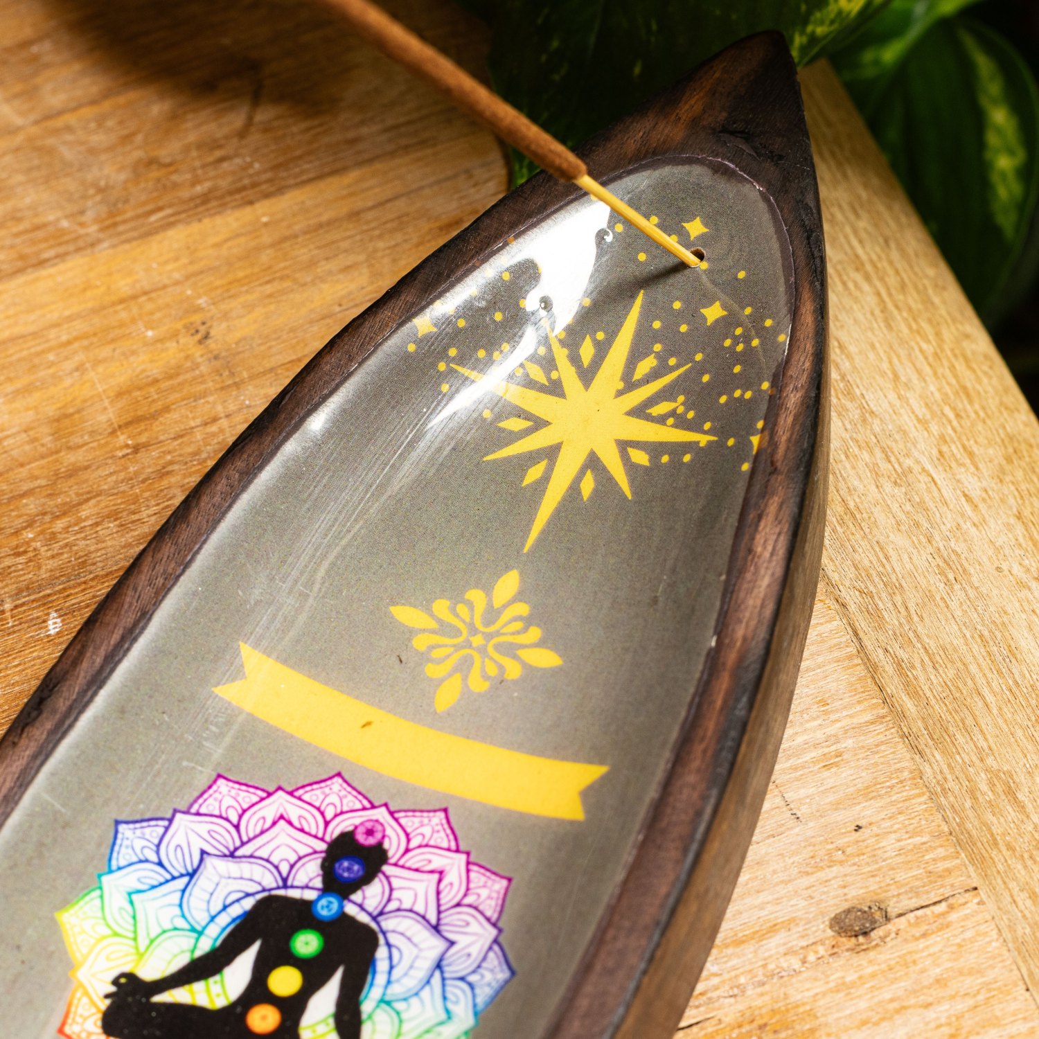 Chakra Mango Wood Enamel Incense Bowl4