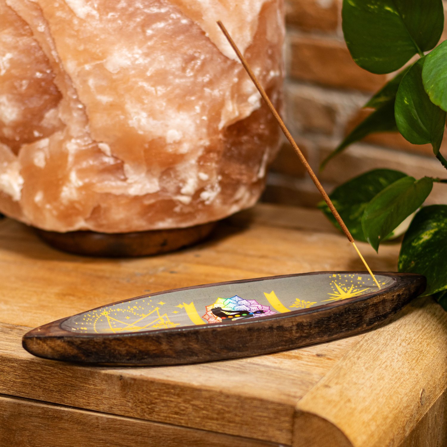 Chakra Mango Wood Enamel Incense Bowl5