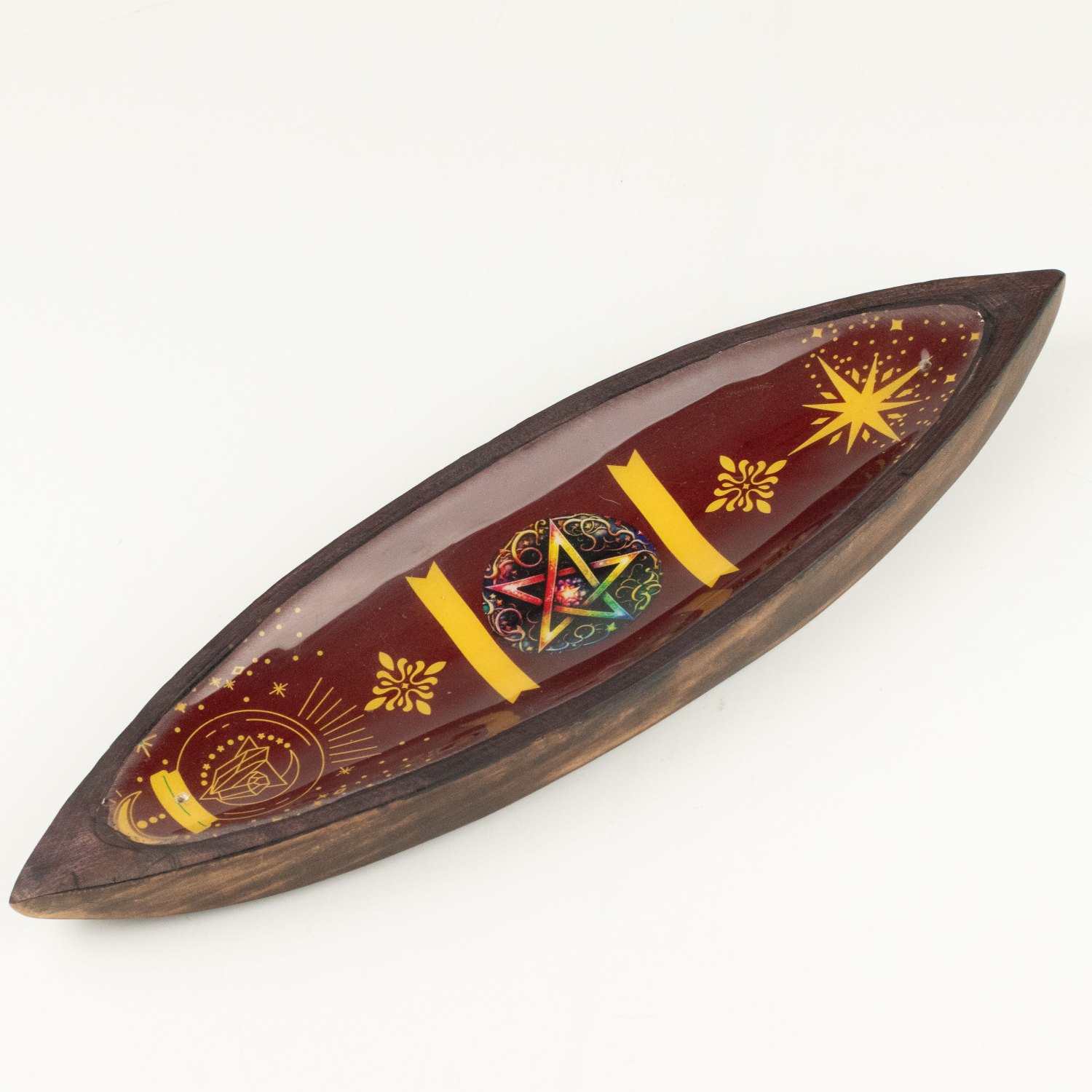 Pentagon Mango Wood Enamel Incense Bowl1