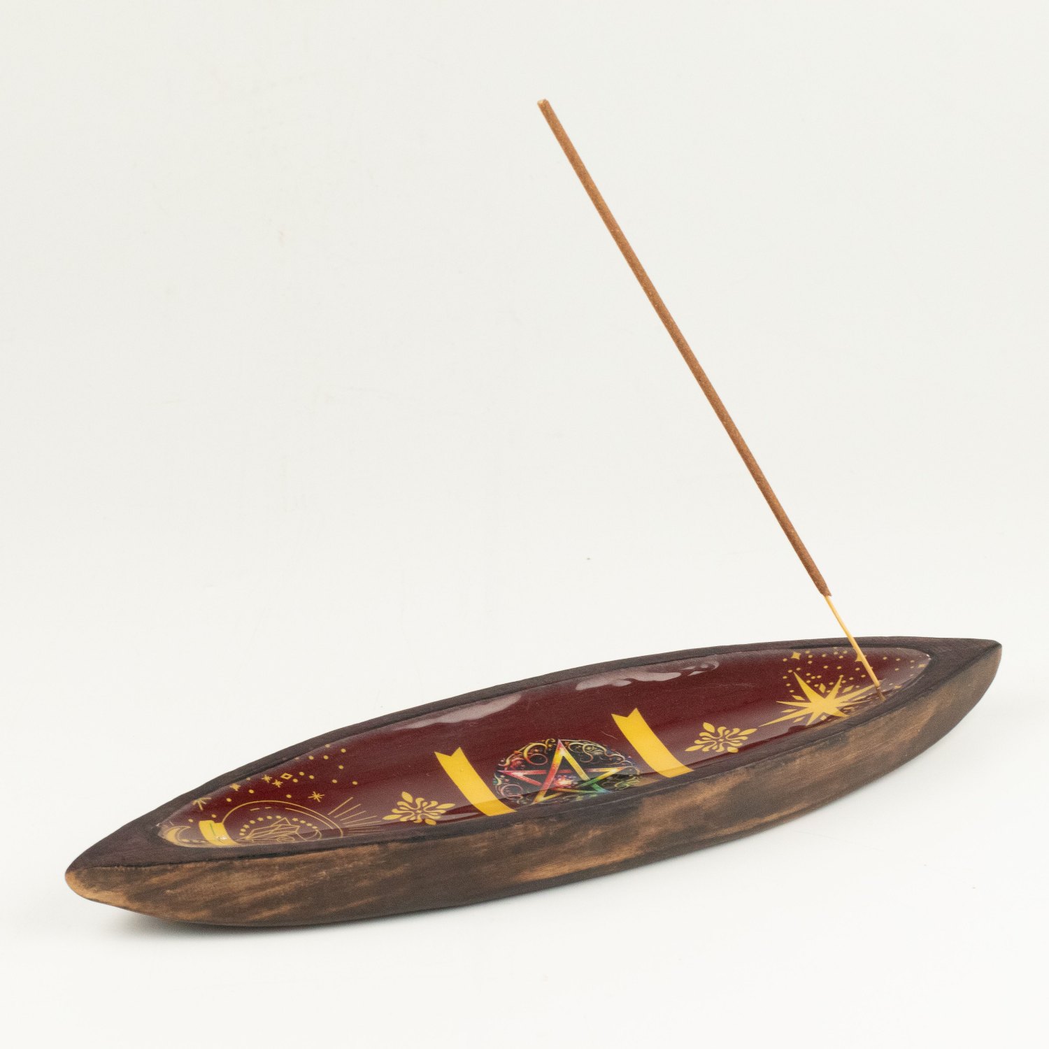 Pentagon Mango Wood Enamel Incense Bowl2