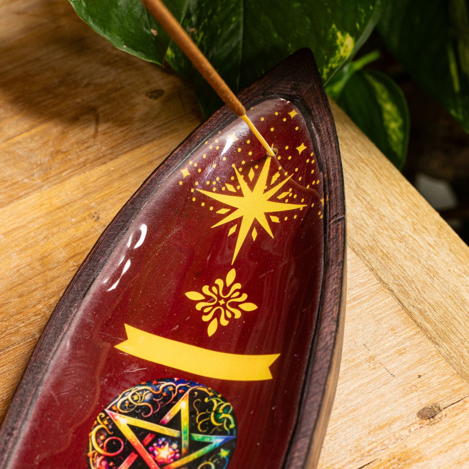 Pentagon Mango Wood Enamel Incense Bowl4