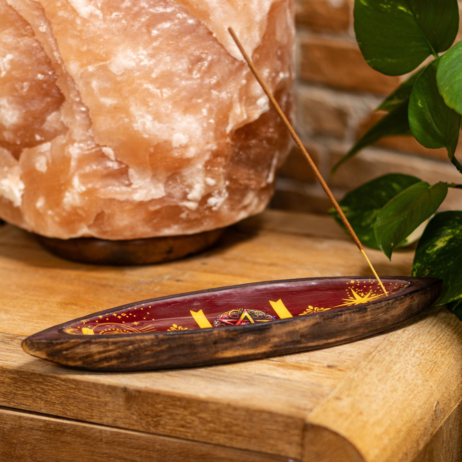 Pentagon Mango Wood Enamel Incense Bowl5