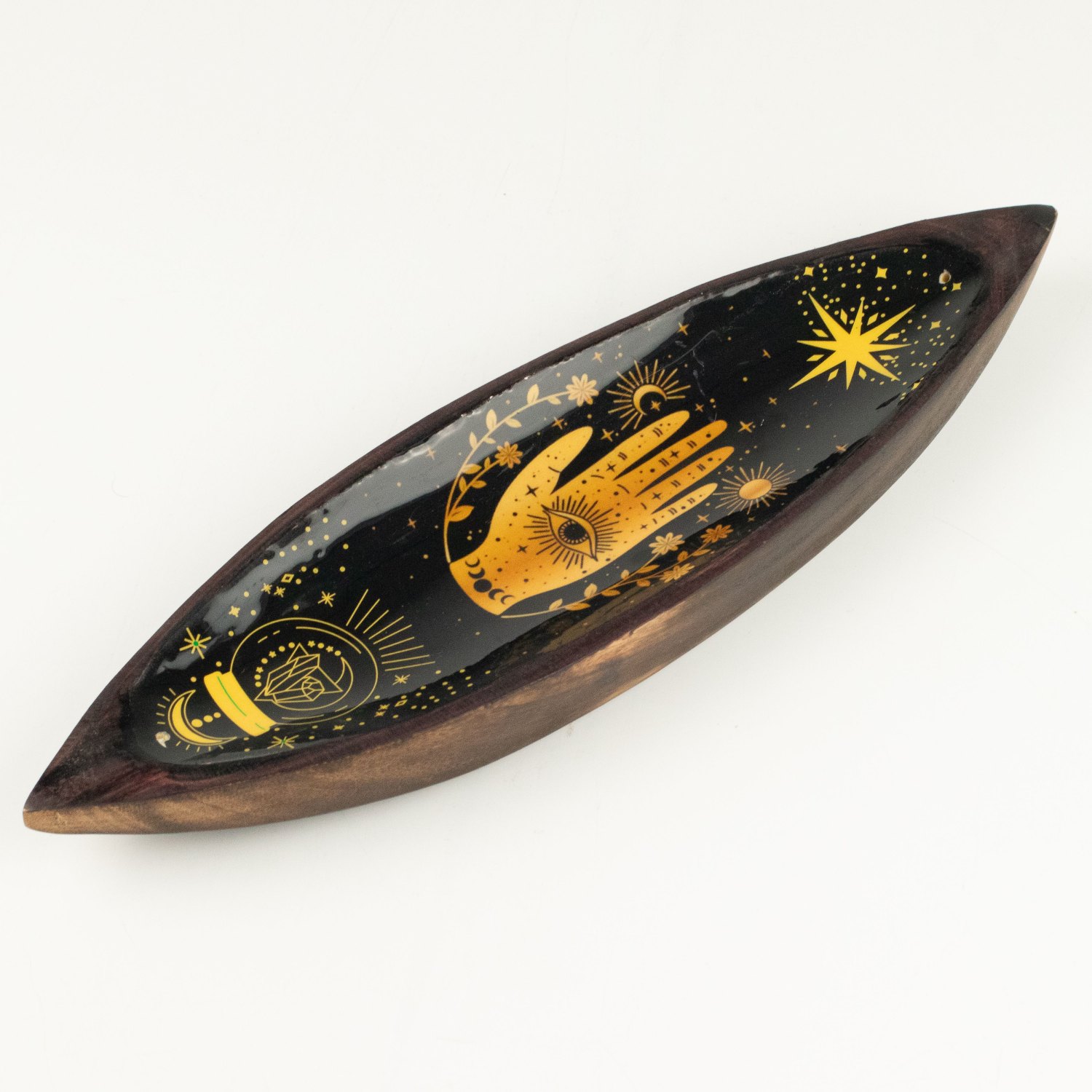 Hamsa Mango Wood Enamel Incense Bowl1