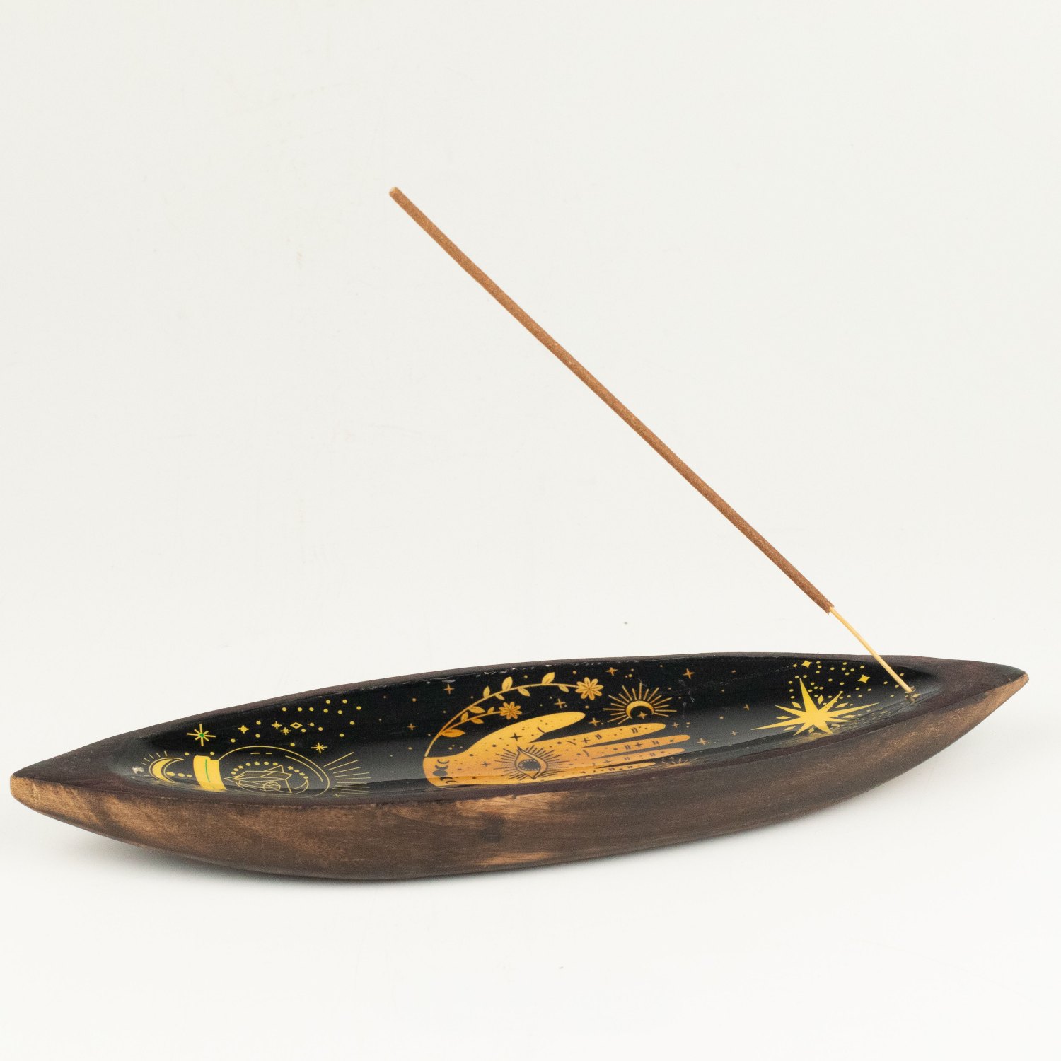 Hamsa Mango Wood Enamel Incense Bowl2