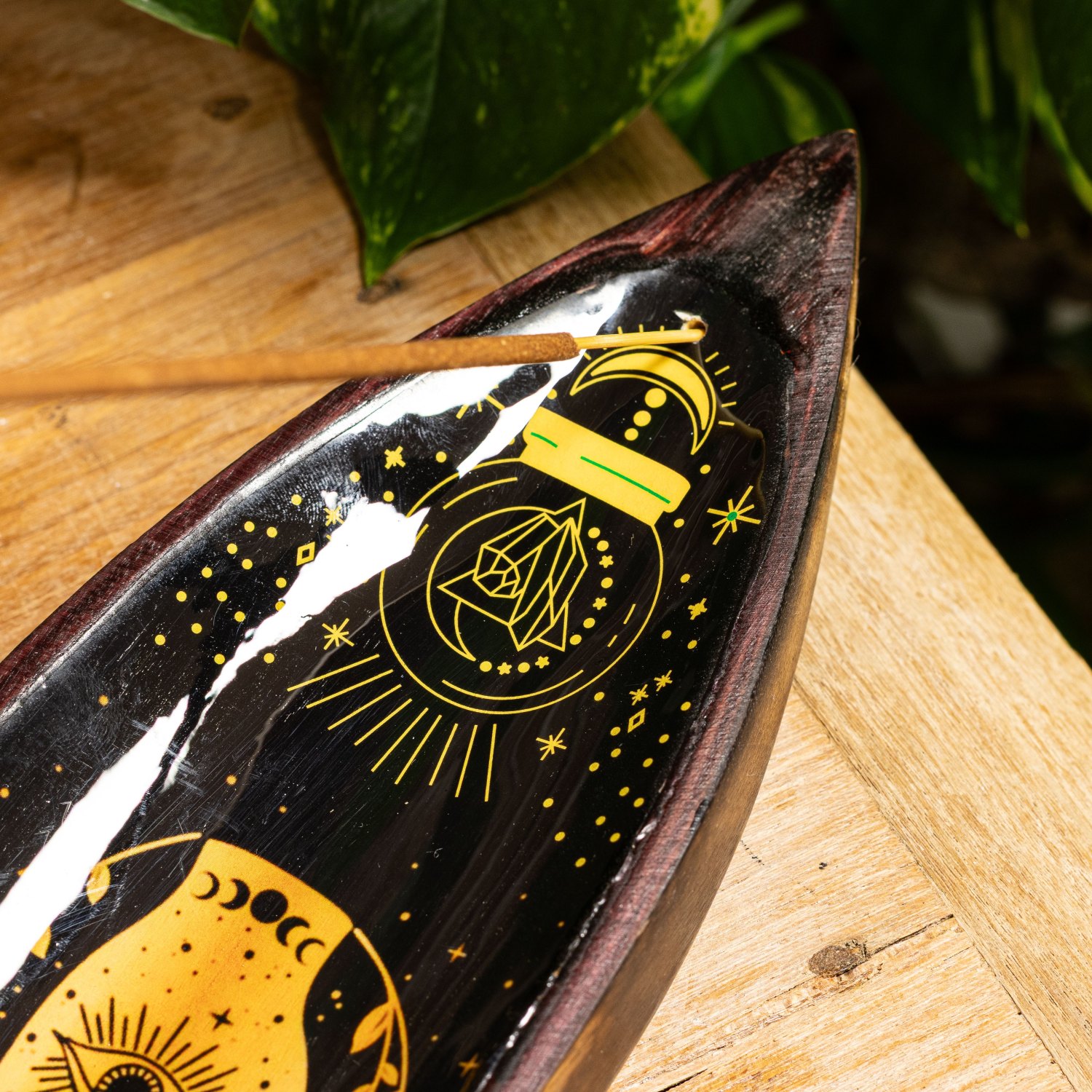 Hamsa Mango Wood Enamel Incense Bowl4