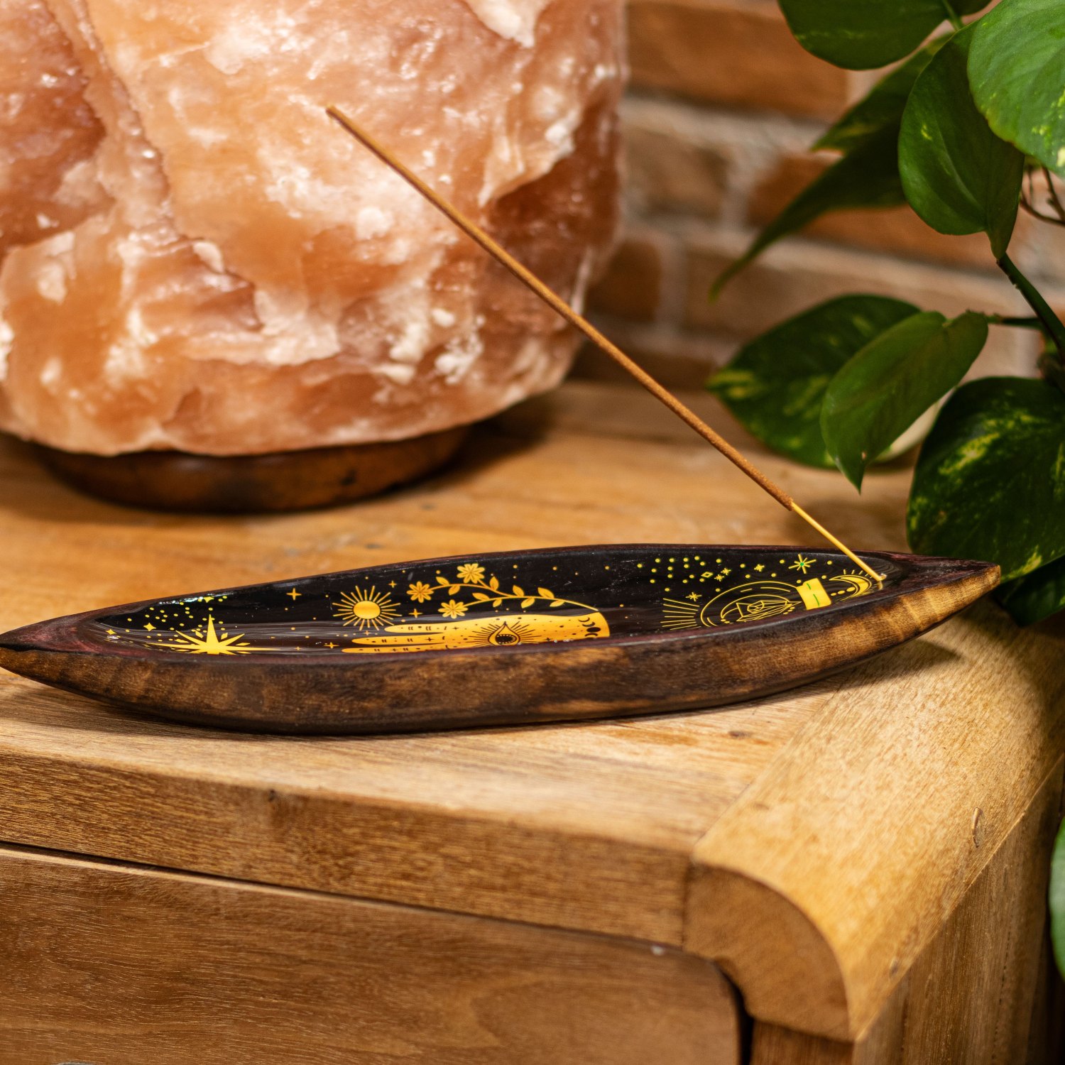 Hamsa Mango Wood Enamel Incense Bowl5