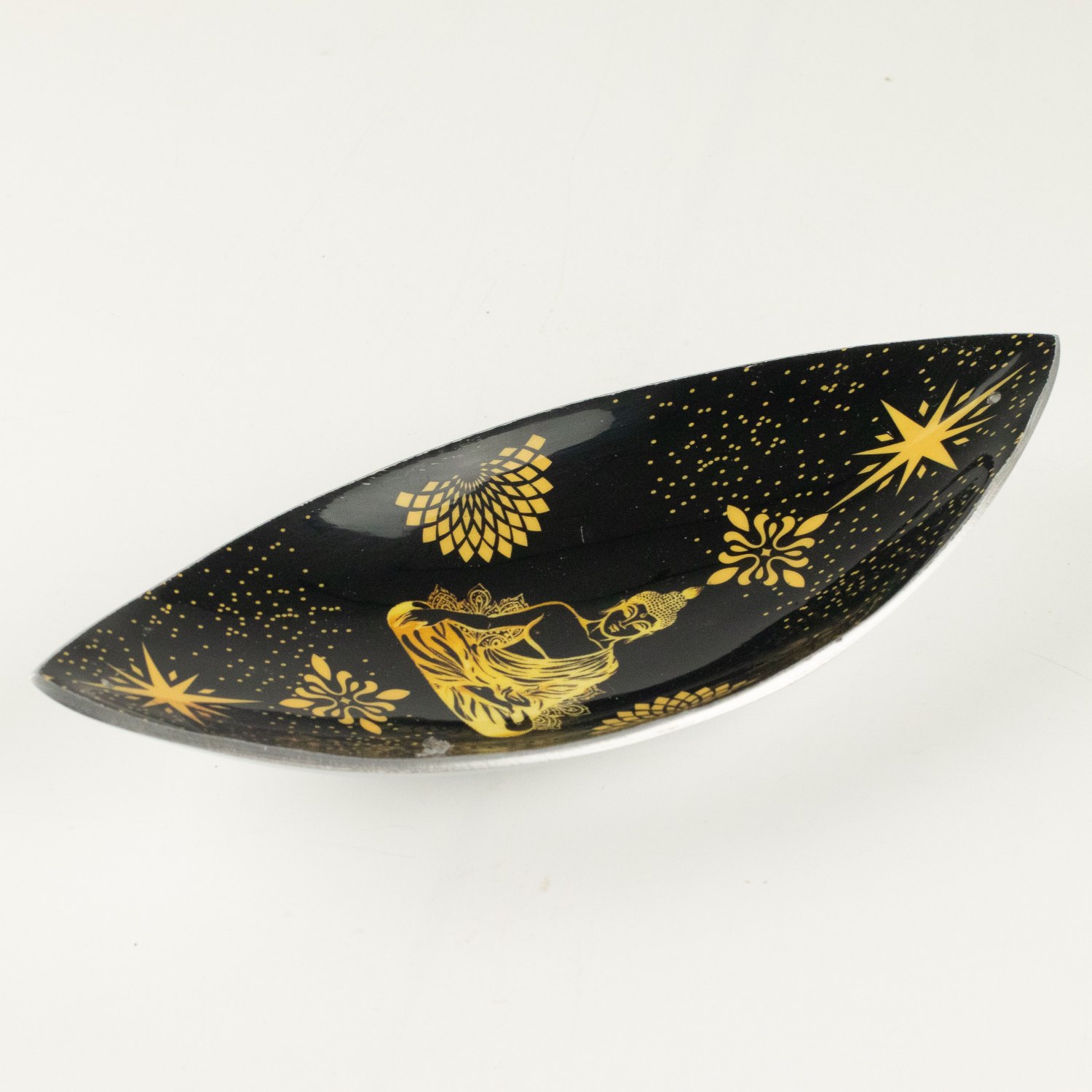 Gold & Black Buddha Aluminium Enamel Incense Bowl1