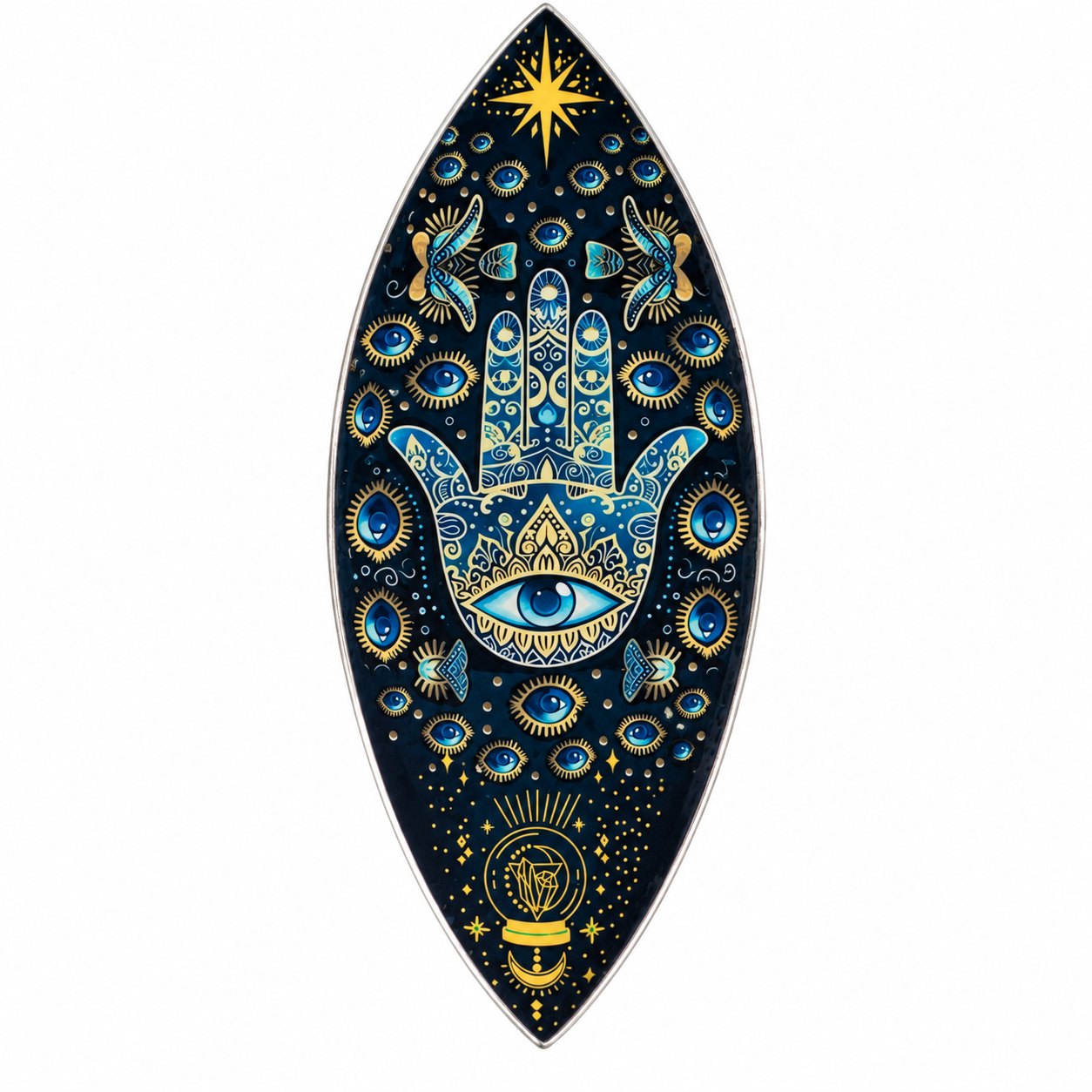 Blue Hamsa Aluminium Enamel Incense Bowl