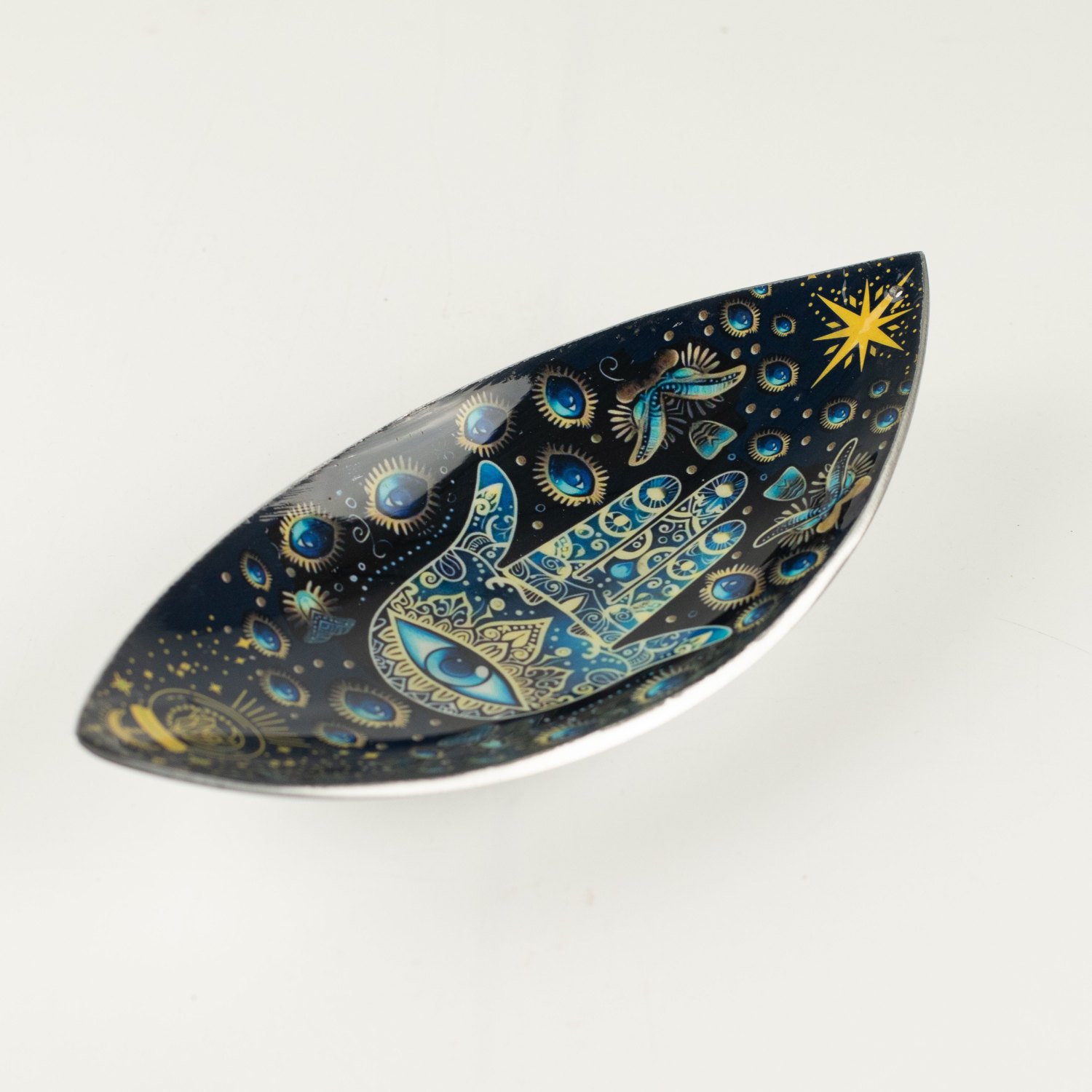 Blue Hamsa Aluminium Enamel Incense Bowl1