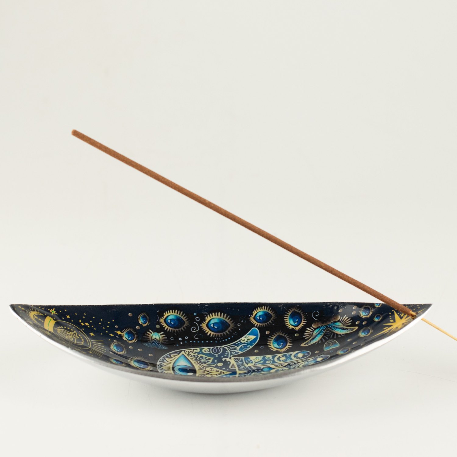Blue Hamsa Aluminium Enamel Incense Bowl2